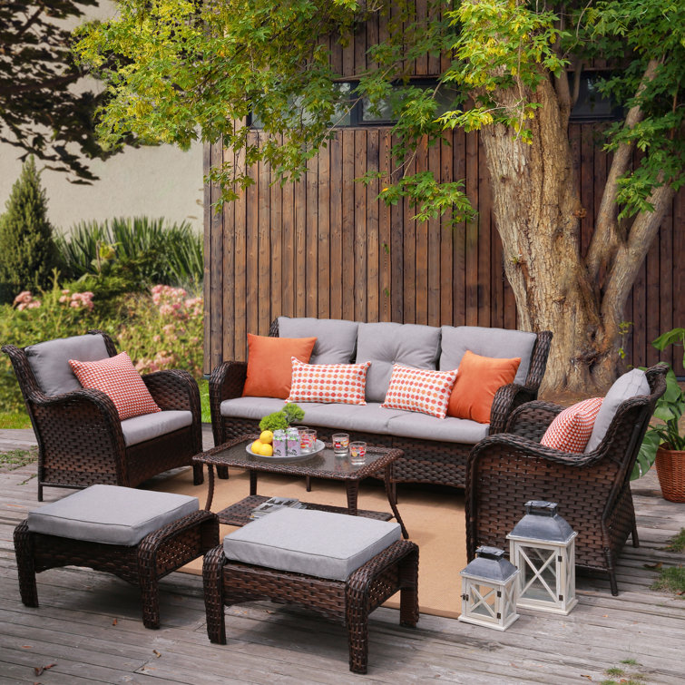 Lark Manor Ashunte Outdoor 6 Piece Rattan Sofa Seating Group with Cushions Reviews Wayfair